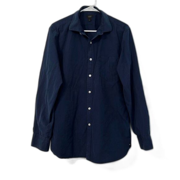 J.Crew Mens Collared Dress Shirt Career Large Cotton Navy Preppy Office Button - Picture 1 of 7